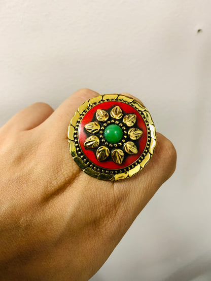 Bohemian style handcrafted Tibetan Natural Stone ring #462