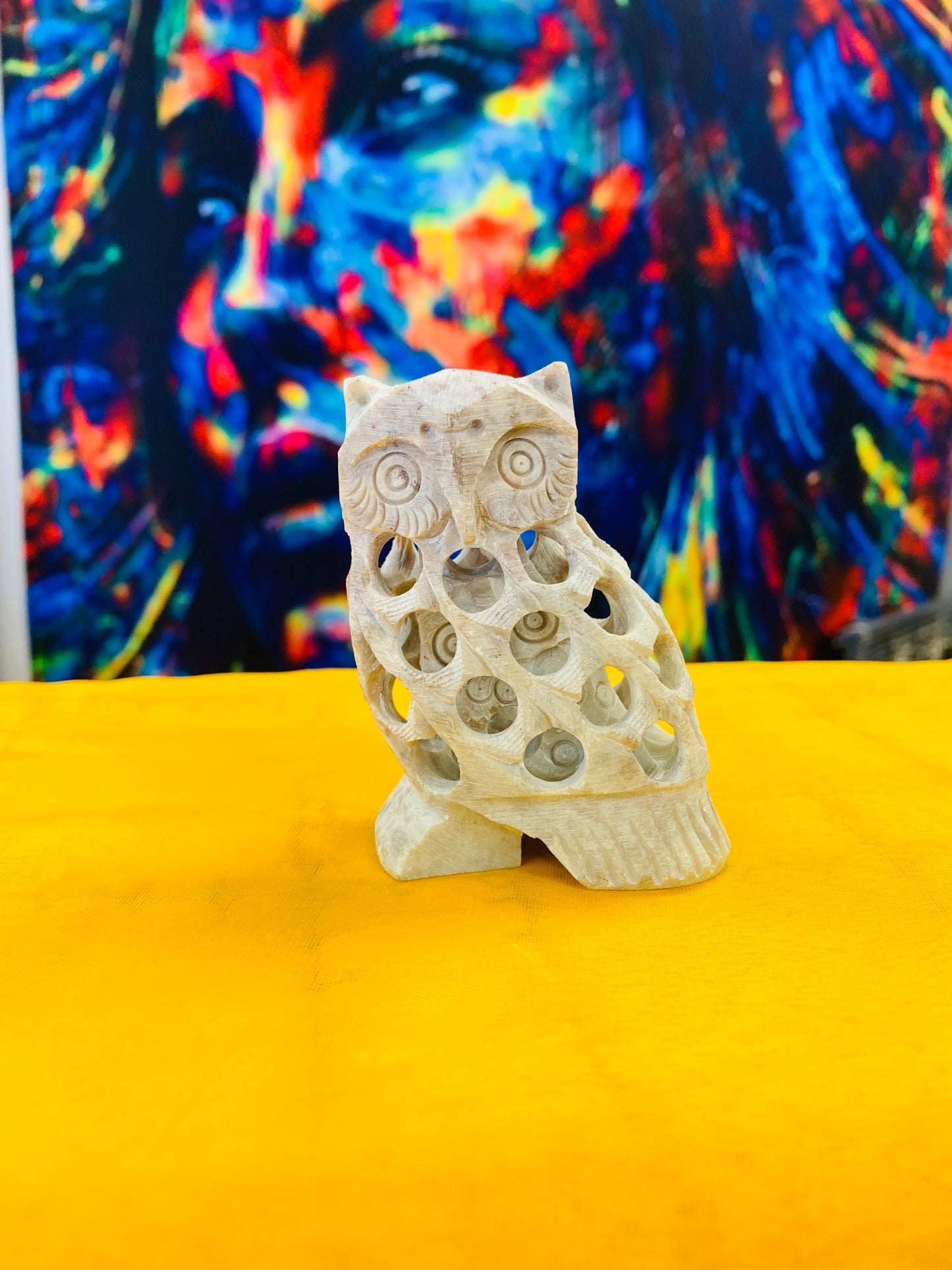 BOHO HANDCRAFTED AND HAND CARVED MARBLE STONE OWL STATUE # 66000