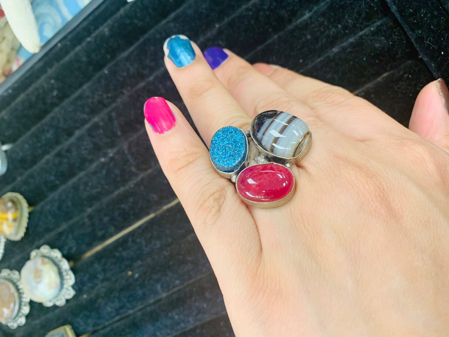 Bohemian style handcrafted gypsy 3 Stones ring #1911