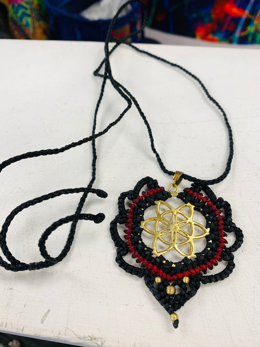 Bohemian style handcrafted Macrame with brass necklace # 140