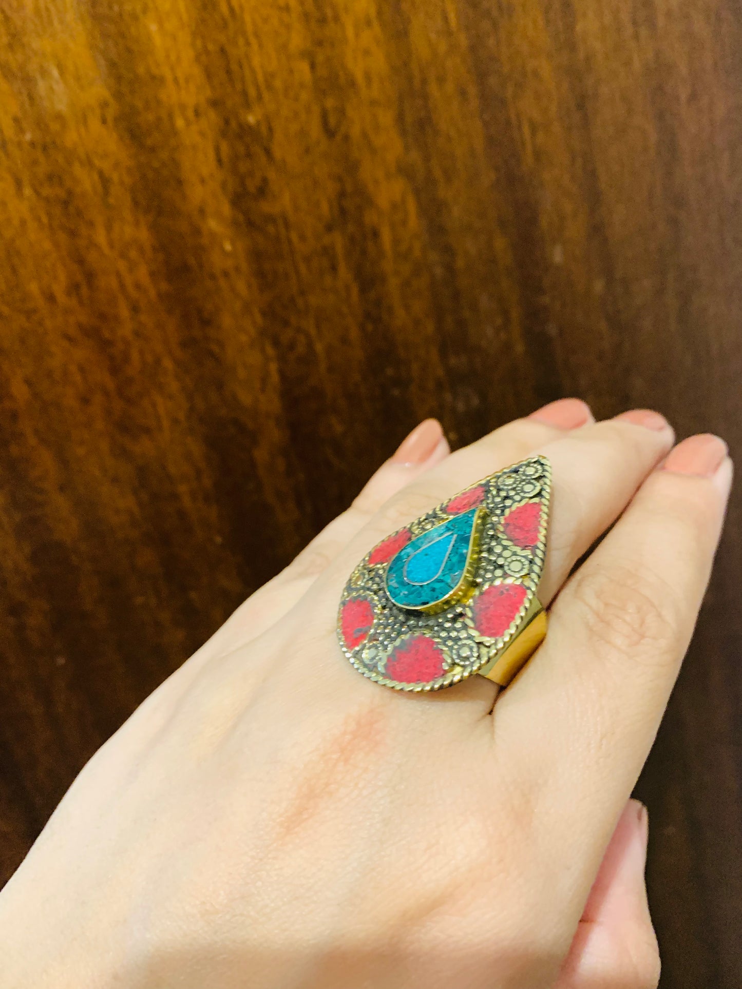 Bohemian style handcrafted Tibetan ring #45206