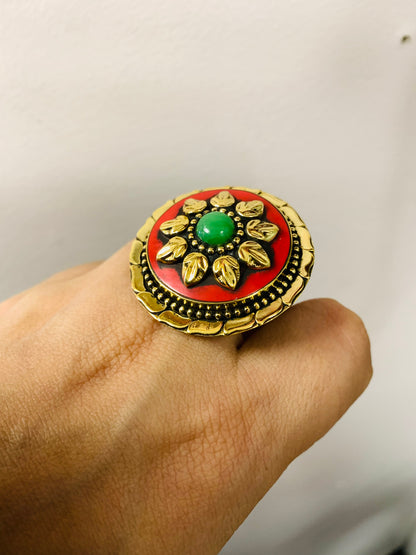 Bohemian style handcrafted Tibetan Natural Stone ring #462